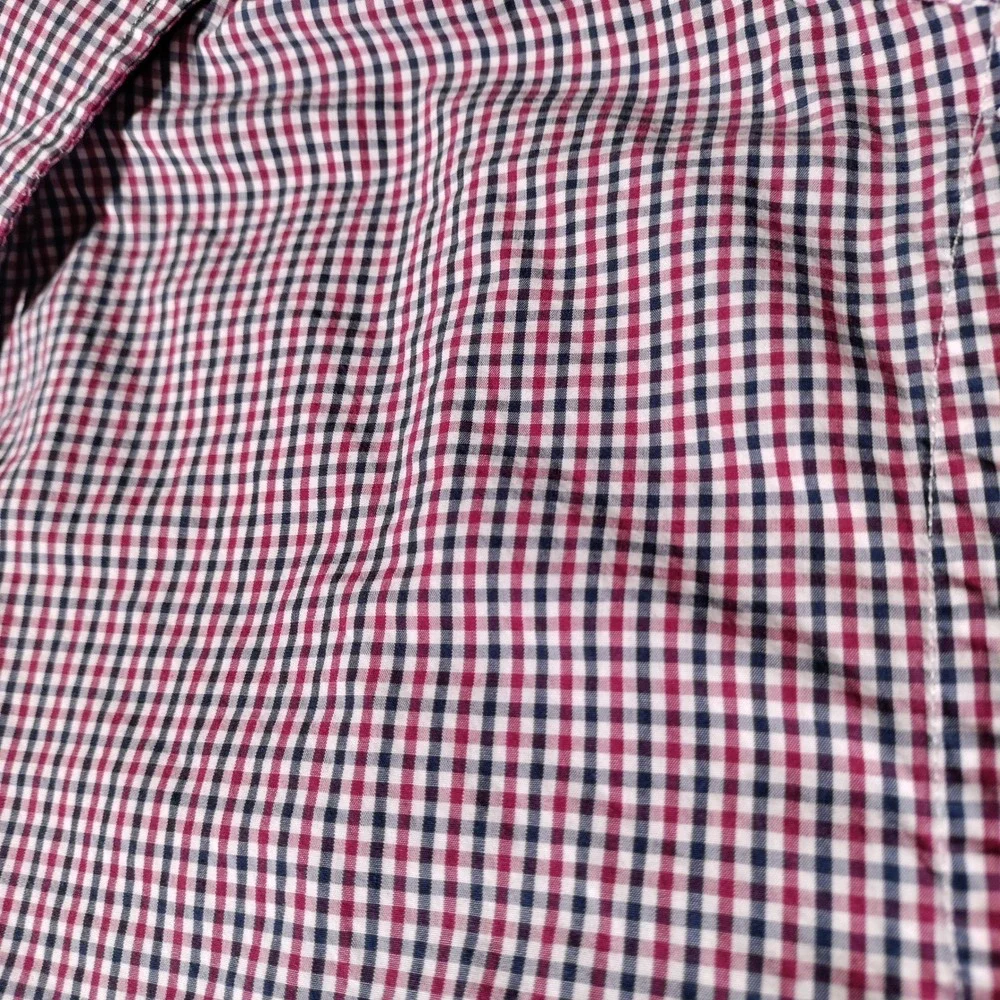 Banana Republic Mens Tailored Slim Fit Soft Wash Checkered Shirt Red Blue Sz L